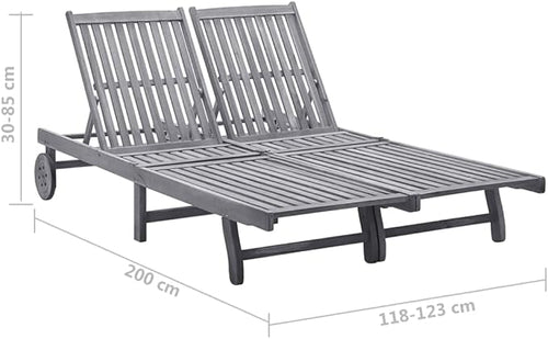 2-Person Patio Sun Lounger with Cushion Gray Solid Acacia Woodrecliner Chair Camping Chairs Outdoor Lounge Chairs Patio chairsSuitable for Gardens, courtyards
