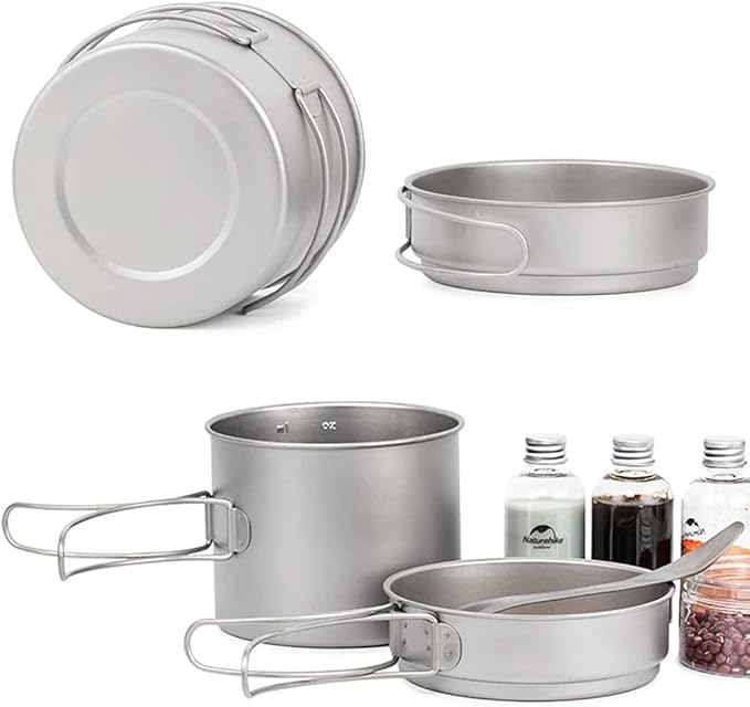 Titanium Cook Set Outdoor Camping Cookware Set Fry Pan Picnic Cookware Tableware with Folding Handle (Color : B) (A)