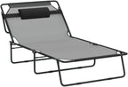 Camping Cot, Adjustable 4-Position Adults Reclining Folding Chaise with Pillow, Outdoor Portable Lounge Chair Sleeping Cots Bed, Perfect for Camping, Pool, Beach, Patio