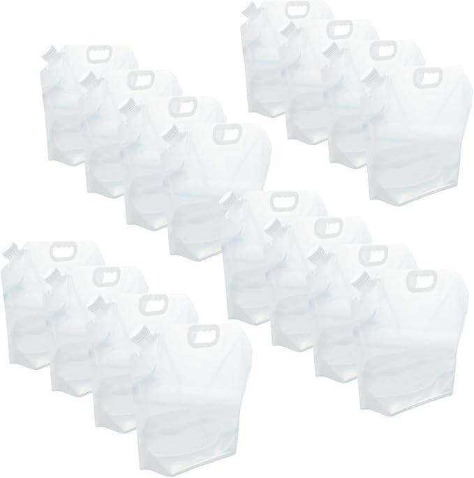16-Pack Collapsible Water Containers (2.6 Gallon / 10L Each) - BPA Free Food Grade Water Storage Bags - Leak-Proof & Reusable for Camping, RV, Hiking & Home Backup (42 Gallons Total)