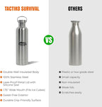 Tactiko Survival 1000ml / 34 oz Insulated Stainless Steel Wide Mouth Water Bottle, Double Wall Insulation - Leakproof, BPA-Free with Cleaning Brush for Camping, Hiking, Outdoor Prep