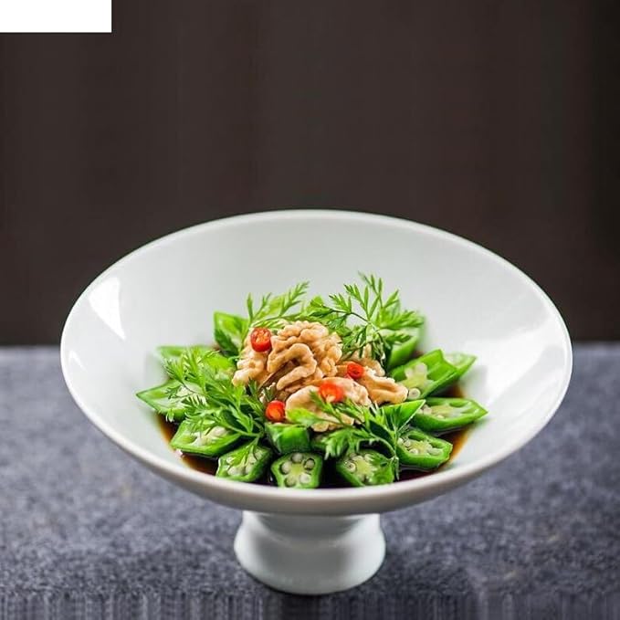 Camping Plates Ceramic Dinner Bowl Tableware Vegetable Plates High Feet Fruit Salad Bowls Soup Basin Restaurant Snack Desserts Tray Decorative Plate