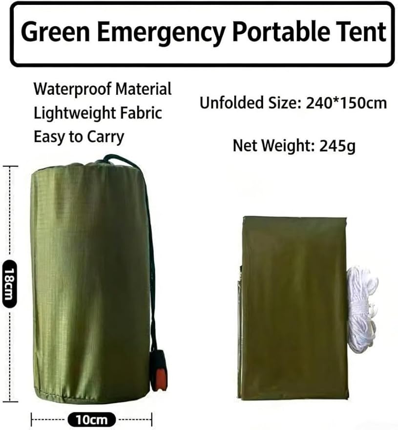 Emergency Survival Tent Kit - 2-Person Mylar Thermal Shelter, Waterproof Windproof Reusable Tube Tent with Whistle & Paracord, Compact Lightweight for Camping, Hiking, Emergency Prep
