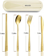 Travel cutlery set, 18/8 stainless steel cutlery, Reusable utensils set with case, Portable Silverware Lunch Box for Camping and Office-Stainless steel (Gold)