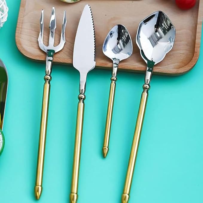 Silverware Set for 12 48-piece Cutlery Silverware Stainless Steel 18-10 Utensils Tableware Poseidon Luxury Fork and Knife Hotel Wedding Gold Handle Household Mirror Polished