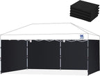 10x20ft Canopy Sidewalls fit 10x20ft Pop Up Tent, Waterproof 99% UV Protection Privacy Enclosure for Outdoor Events and Party, Black (4Pcs Sidewalls Only, Frame and Top Not Included)