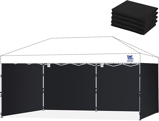 10x20ft Canopy Sidewalls fit 10x20ft Pop Up Tent, Waterproof 99% UV Protection Privacy Enclosure for Outdoor Events and Party, Black (4Pcs Sidewalls Only, Frame and Top Not Included)