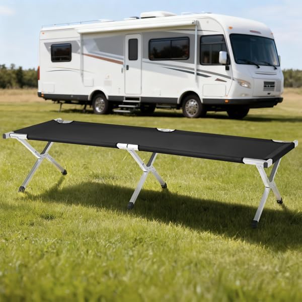 Portable Folding Camping Cot, Heavy Duty Sleeping Bed with Carrying Bag, 610D Oxford Cloth & Lightweight Aluminum Frame, 275lbs Load, Outdoor Cot for Adults, Travel, Hiking, Office (Black, 1 Pack)