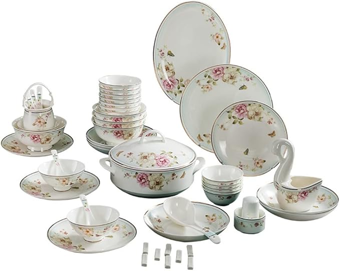 Kitchen Bowl and Plate Set Household Bowl and Plate Ceramic Bone China Tableware Bowl and Plate