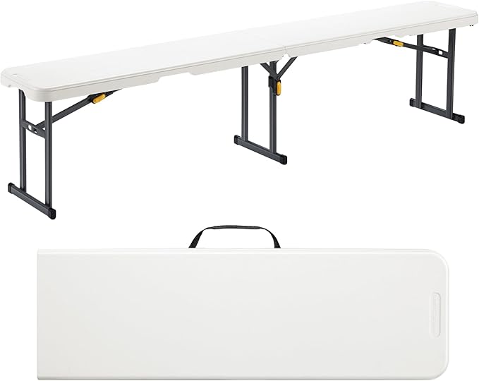 FanttikOutdoor 6ft Plastic Folding Bench with Safety Lock Carrying Handle, Portable Indoor Outdoor Bench for Party, Dining, Camping, Garden, Soccer Activities, No Assembly, 1 Pack, White Zeta I6 Pro
