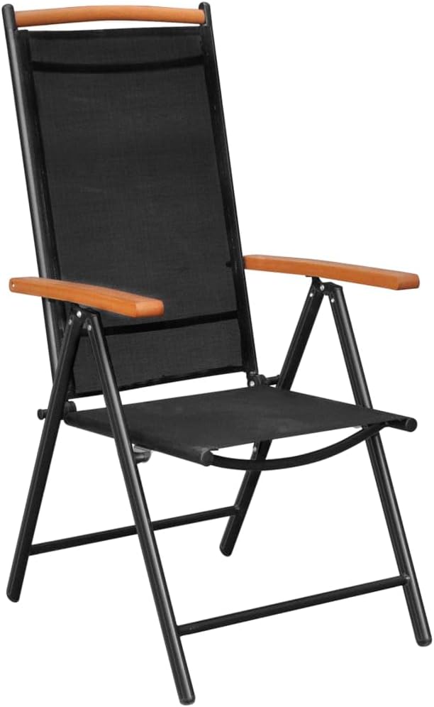 6-Piece Textilene Black Folding Patio Chairs with 7-Position Reclining Backrest, Lightweight Outdoor Lounge Chairs for Camping Beach Poolside (22.8x25.6x42.9 Inches)