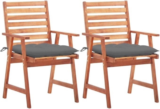 Patio Dining Chairs 2 pcs,Lawn Chair,Camping Chair,Garden Chair,Featuring Slatted Design,Waterproof Cushion,Each Cushion Features 2 Sets of Ropes, with Cushions Solid Acacia Wood