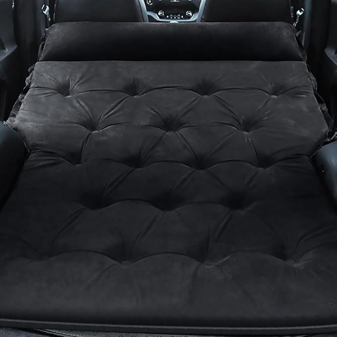 Self-Inflating Car Air Mattress for Kia EV9 2024-2025 SUV 7-Seater, 5cm Thick Portable Foldable Double/Single Bed for Camping Travel,Suede Fabric Black