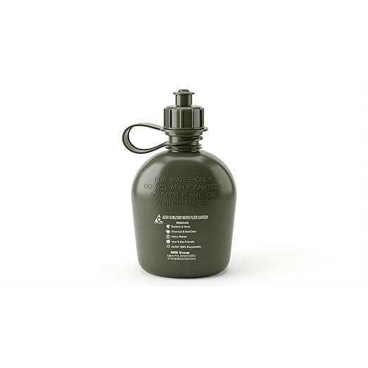 ALFA1 OD GI Military Water Canteen 1 Quart/32oz (Green) | Improves Taste & Odor | Leak Proof BPA-Free Plastic | Camping, Hiking, Backpacking, Outdoor & Travel