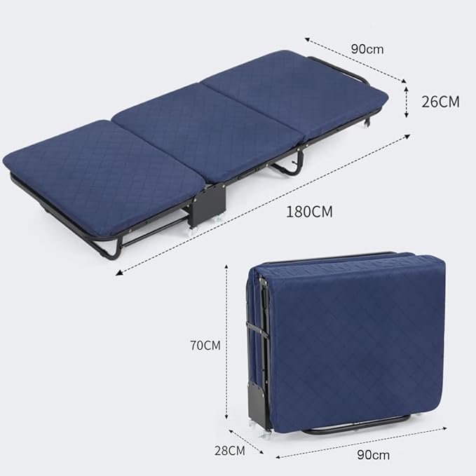 Folding Bed with Mattress, Portable Foldable Adult Bed Frame for Guest, Fold up Bed Cot for Indoor Outdoor Travel Camp Vacation(Blue)