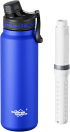 Membrane Solutions C3 Filtered Water Bottle, 32oz Stainless Steel Water Bottle with Replaceable UF+ACF Filter Cartridge, Portable Water Filter, Travel, Hiking & Camping for Drinking Water
