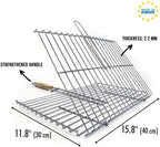 Hakan Grill Basket 11.8 x 15.8-inch for Outdoor Grill, Barbecue Basket for Fish, Steak, Chicken, Vegetables, Shish Kabob and Shrimp, Large Lockable Basket with Wooden Handle, Stainless Steel, BBQ
