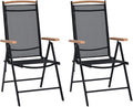 2-Pack Black Folding Patio Chairs with 7-Position Reclining Textilene Seats - Lightweight Aluminum Outdoor Lounge Chairs for Poolside, Camping, Beach, and Garden Use