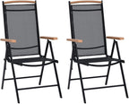 2-Pack Black Folding Patio Chairs with 7-Position Reclining Textilene Seats - Lightweight Aluminum Outdoor Lounge Chairs for Poolside, Camping, Beach, and Garden Use