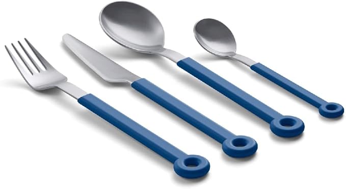 mono Ring Flatware Sets in Black, White, Blue and Grey (Blue, 4pc Set)