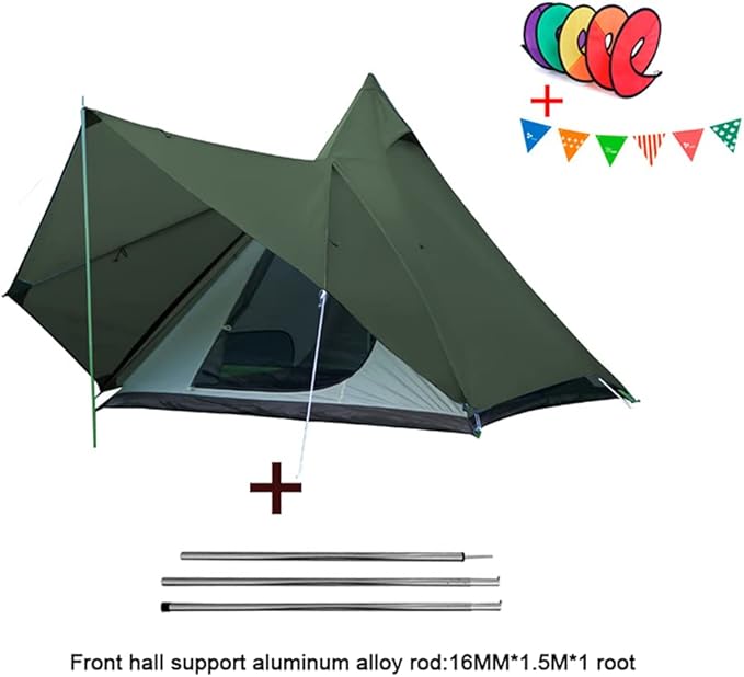 GeRRiT 4 Person Tent for Camping Pyramid Teepee Tent Outdoor Portable Double Layers Indian Tipi Tent for Outdoor Family Hiking Yurt Tent