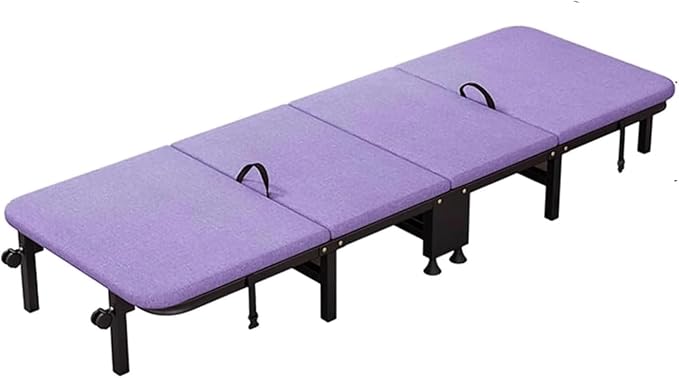 Portable Folding Bed with Wheels, Guests Bed Supports 331 Lbs, Comfortable Camping Cot for Outdoor/Office/Home Nap, Purple