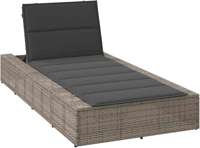 Sunbed with Floating Cushion Gray Poly Rattanrecliner Camping Chairs Tanning Chair Patio Suitable for Garden Courtyard