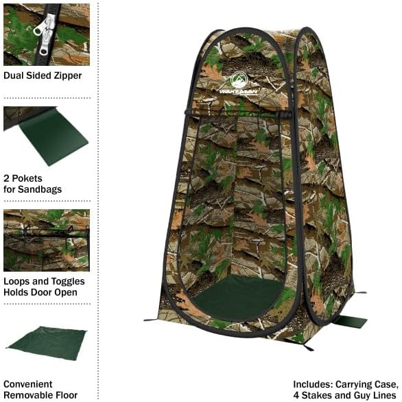 Wakeman Pop Up Changing Tent, 3.3 x 3.3 x 6.2ft, Camping Shower Tent for Portable Toilet Stall or Dressing Room with Carry Bag for Camping, Beach, or Tailgate, Polyester
