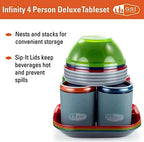 GSI Outdoors - Infinity 4 Person Deluxe Nesting Table Set Multicolor Durable, Break Resistant Plates, Bowls, Mugs and Cups