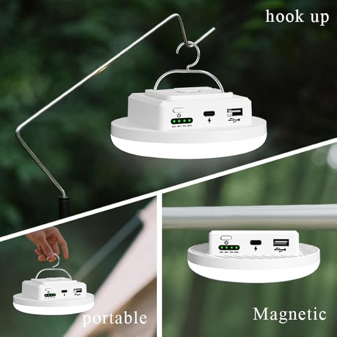 Camping Lights Tent Light 4500 Lumens 45W Rechargeable LED Lantern Magnetic Hanging, Portable USB Outdoor Canopy, Emergency Lights for Home, Lanterns for Power Outages, Ice Shanty Lights（White）