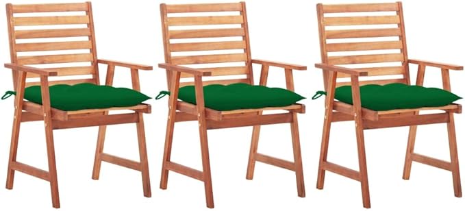 Patio Dining Chairs,Bistro Chair,Camping Chair,Armchair,Outdoor Chairs,Beach Chair,Fishing Chairs,Barbecue Chairs,for Deck, poolside,Camping,Beach,Campsite, 3 pcs with Cushions Solid Acacia Wood
