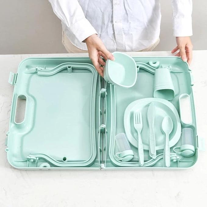 27 Pcs Picnic Camping Cookware Outdoor Reusable Plates Tableware Dishes Set Hiking Spoon Dish Bow Kit (Color : A)