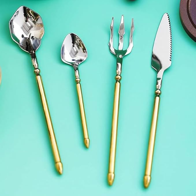 Silverware Set for 12 48-piece Cutlery Silverware Stainless Steel 18-10 Utensils Tableware Poseidon Luxury Fork and Knife Hotel Wedding Gold Handle Household Mirror Polished
