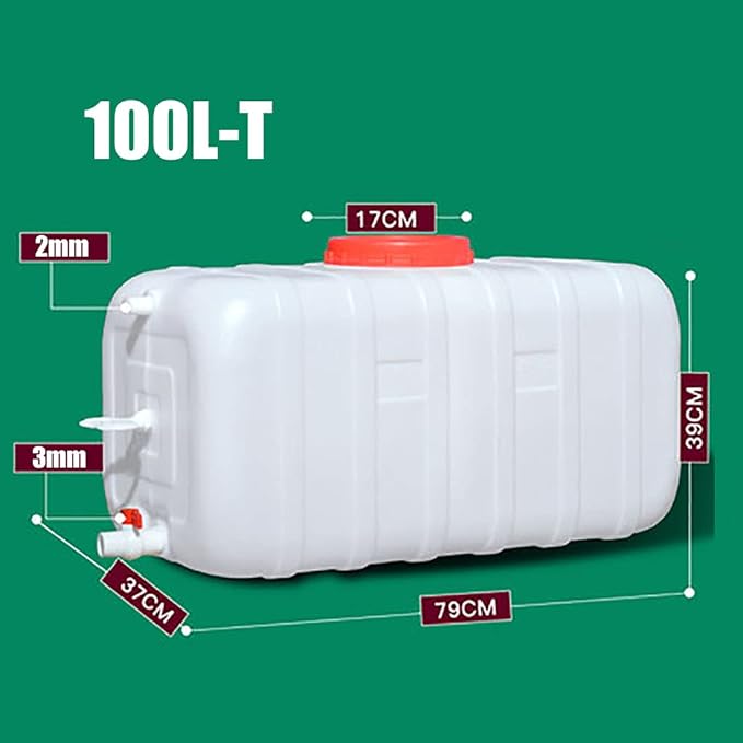 Water Tank Water Tank 100L Water Bucket Water Tank Water Bucket Household Water Storage Outdoor Food Grade Plastic Water Tank Large Rectangular Horizontal Disaster Camp Water Tank(Size:100L-T)