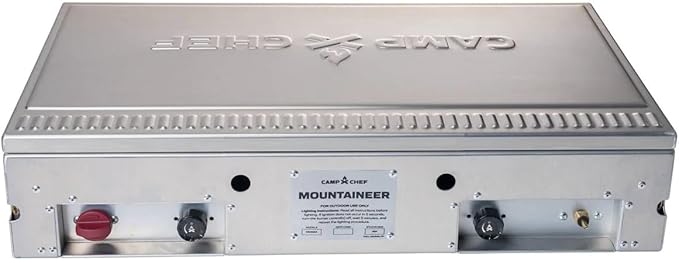 Camp Chef Mountaineer 2-Burner Camp Stove - Portable Aluminum Cooktop with 40,000 Total BTUs of Power, Wind Screen & Matchless Ignition