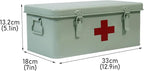 First Aid Medicine Box, First Aid Kit Supplies Bin, Metal Medicine Storage Tin, First Aid Empty Box with Safety Lock for Home Emergency Tool Set-Green
