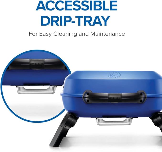 Napoleon TravelQ 240 Compact Portable Propane Gas Grill, Blue, Tailgating, Camping, and Small Outdoor Spaces
