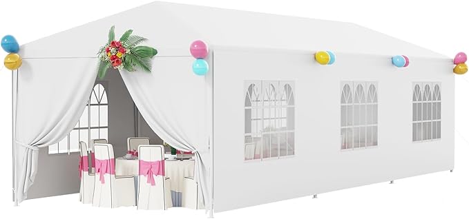 FDW Party Tent 10x30 Outdoor Gazebo Canopy with 8 Removable Sidewalls, Waterproof Wedding, Patio, – UV Protection for Events & Gatherings