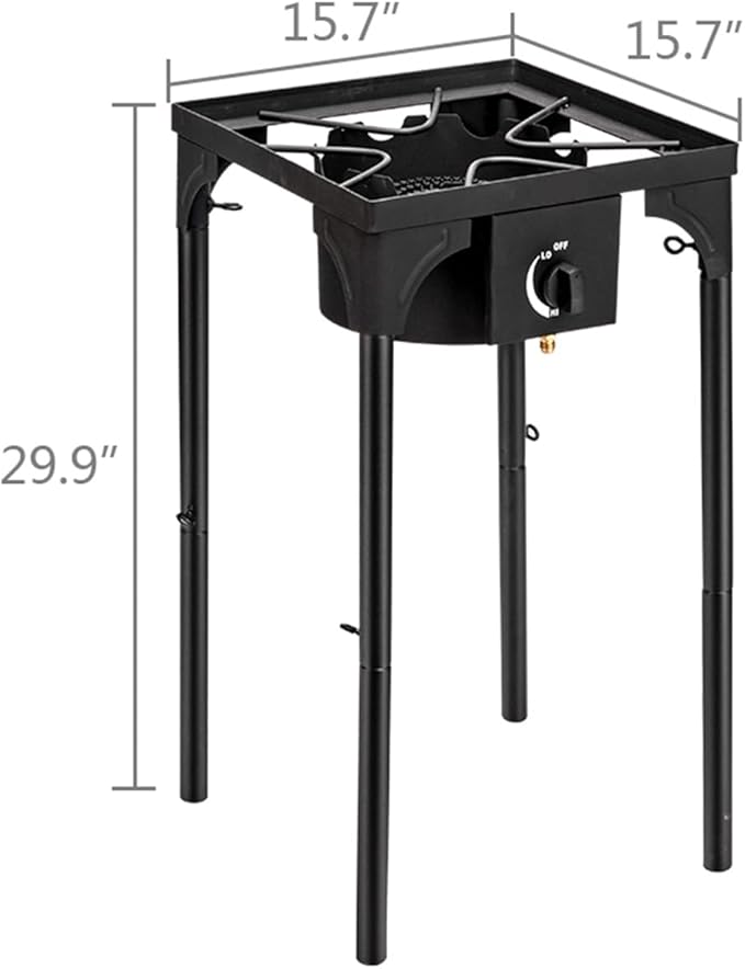 Outdoor Camp Stove High Pressure Propane Gas Cooker Portable Cast Iron Patio Cooking Burner with Removable Legs, Adjustable Heat Dial for Backyard BBQ, Baking and Stir Frying(Single Burner 75000-BTU)