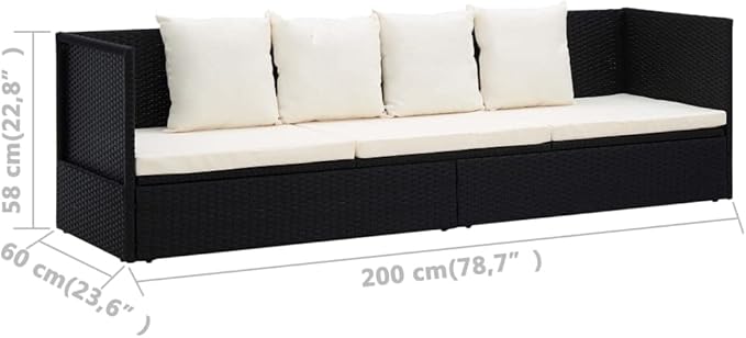 Camping Chairs Outdoor Chairs Patio Furniture Beach Chair Patio Bed with Cushion & Pillows Poly Rattan Black for Sunbathing, Pool, Beach,Patio