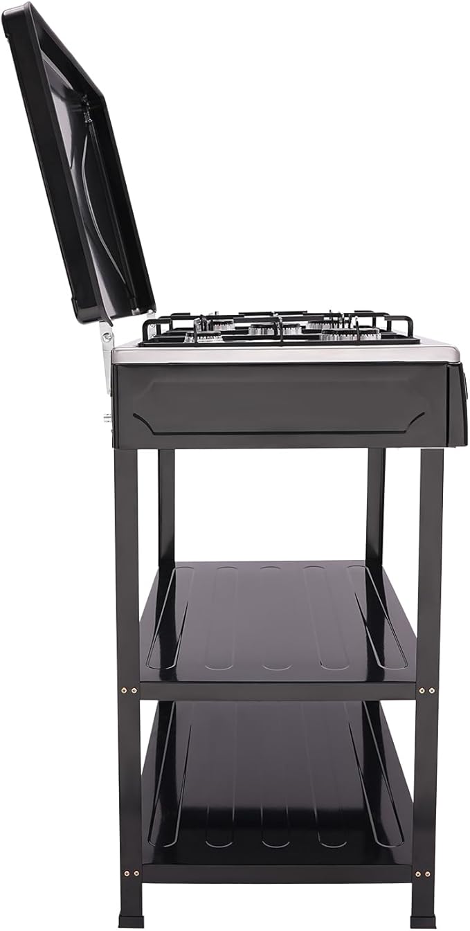 Gas Stove 5 Burner, Portable Natural Gas Stove Outdoor Camping BBQ Stove Gas Cooker with 2 Tier Storage Rack, for RV, Apartment, Outdoor Cooking (Black, 5-Burner)