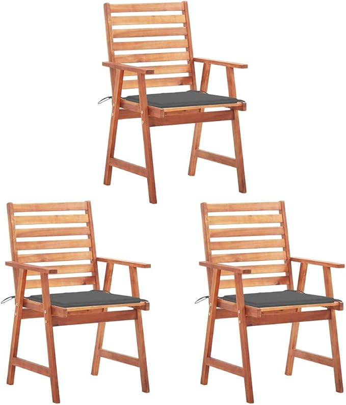 Patio Dining Chairs,Outdoor Chairs,Coffee Chair,Study Chair,Bistro Chair,Fishing Chairs,Camp Chair,Garden Chairs,for Deck, poolside,Camping,Beach,Campsite, 3 pcs with Cushions Solid Acacia Wood