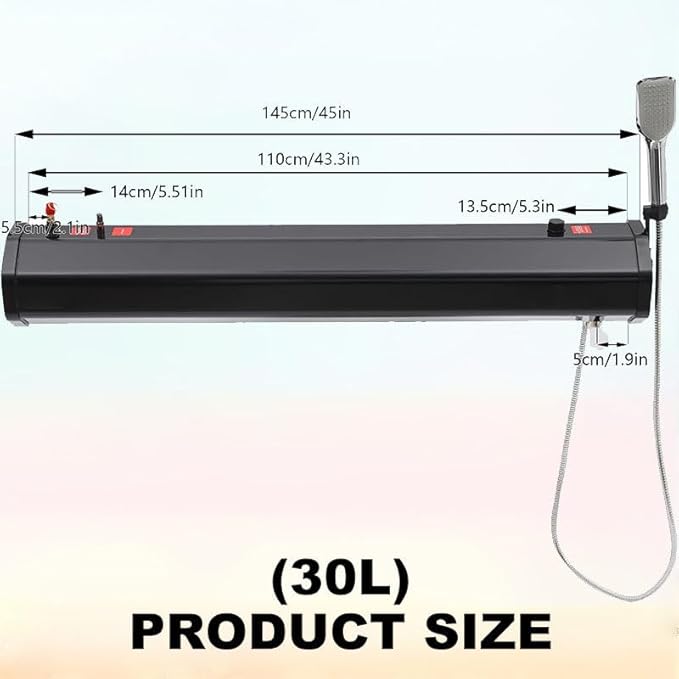 7.9Gallon Portable Camping Solar Shower, Roof Rack Mount Road Shower Pressurized Water Tank w/Storage Bag and 5.58ft Hose, Outdoor Activities Water Supply for SUVs Sedans RVs Trucks,30L/7.93Gal