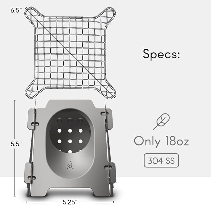 Überleben | Stöker Wood Burning Camping Stove – 18oz Flatpack Stainless Steel Wood Stove for Backpacking, Hiking & Outdoor Cooking – Portable, Folding Camping Essentials (Carbon Black)