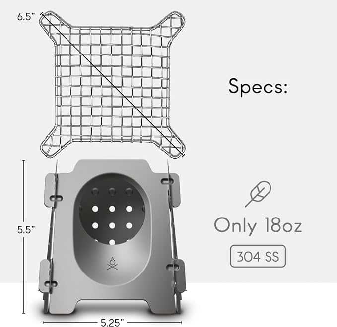 Überleben | Stöker Wood Burning Camping Stove – 18oz Flatpack Stainless Steel Wood Stove for Backpacking, Hiking & Outdoor Cooking – Portable, Folding Camping Essentials (Bead-Blasted)