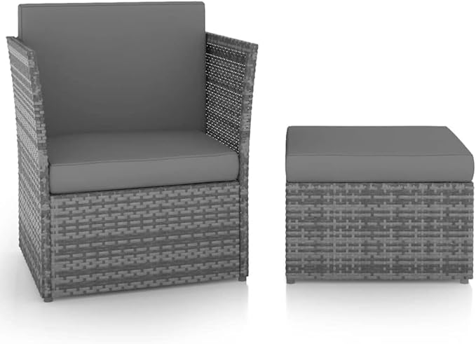 (Fast Shipment) Patio Dining Chairs, Outdoor Chairs, for Camping Pool Beach Deck, Lawn Chair Patio Chair with Stool Poly Rattan Anthracite