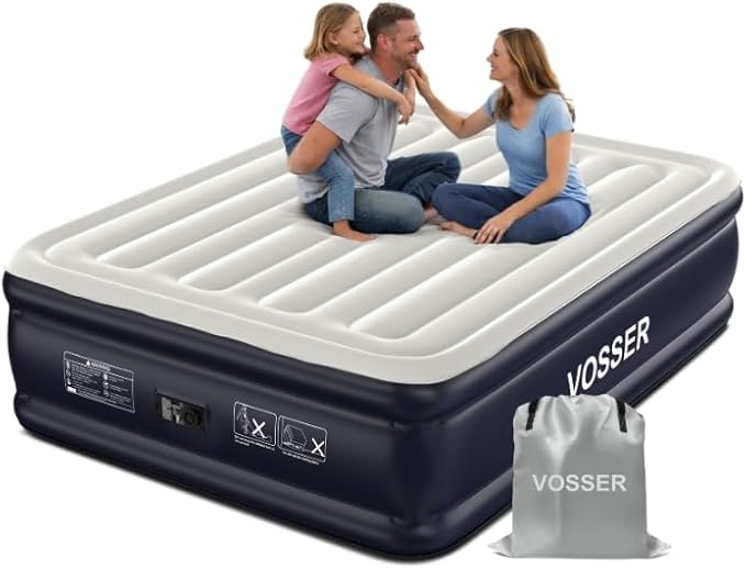 Air Mattress Queen with Built-in Pump,18'' Inflatable Mattress of Vertical Beams,Self Inflatable/Deflation Blow Up Mattress in 3 Mins,Colchones Inflables with Carry Bag for Home&Guests
