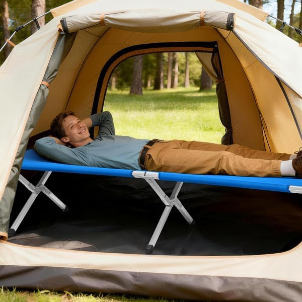 Portable Folding Camping Cot, Heavy Duty Sleeping Bed with Carrying Bag, 610D Oxford Cloth & Lightweight Aluminum Frame, 275lbs Load, Outdoor Cot for Adults, Travel, Hiking, Office (Blue, 4 Pack)