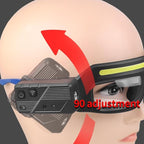 LED Rechargeable Headlight Glasses – Motion Sensor & Touch Control 5 Modes, USB-C Light Up Eyewear 350-500lm IPX4 Waterproof for Running Camping Fishing Cycling Hiking (Yellow)