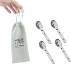 4-in-1 Camping Utensils Hiking Cutlery Set for 4, Portable Stainless Steel Flatware Spoon Fork, Knife & Bottle Opener Combo pack for Picnic Travel, Barbecue, Backpack Outdoor Gear with Carrying Bag